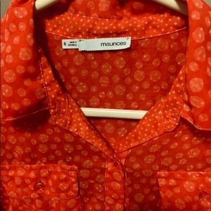 Cute Sheer Bright Orange Button Down Small